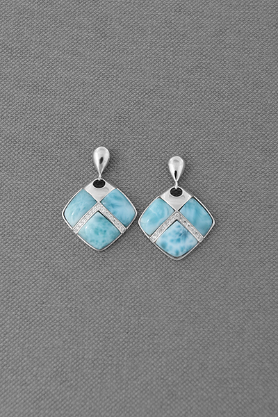 Inlaid Square Larimar Silver Stud Earring