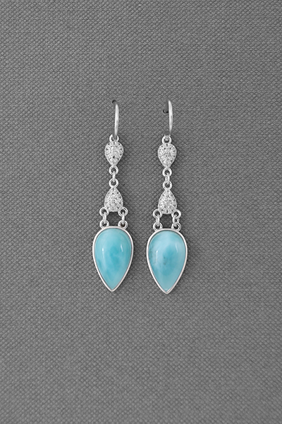 Teardrop Linear Larimar Silver Dangle Earring