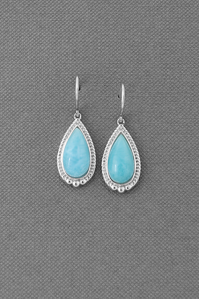 Long Teardrop Larimar Silver Hook Earring