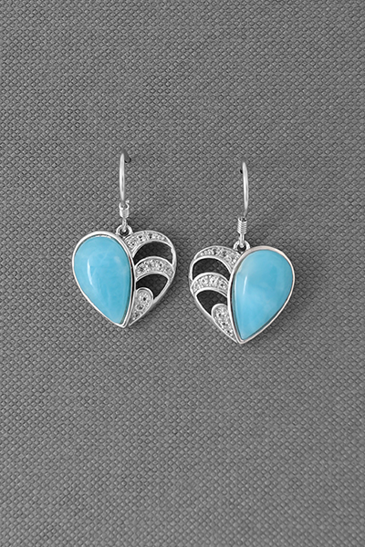 Filigreed Heart Shape Larimar Silver Earring