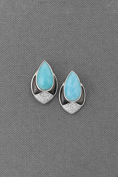 Inlaid Black Mop Larimar Silver Stud Earring