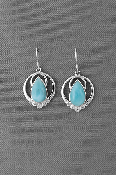 Dangle Larimar Silver Hook Earring