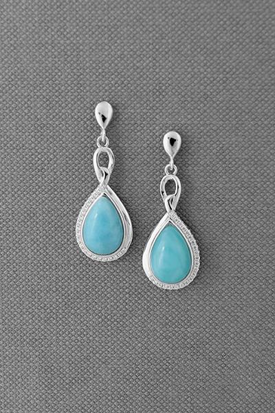 Shimmering Tear Drop Larimar Stud Earring