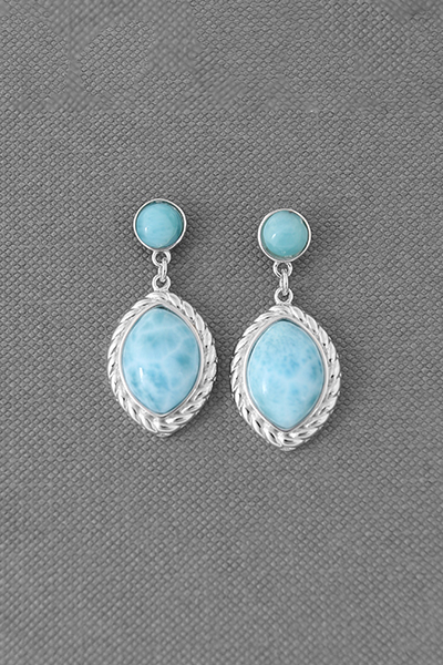 Rope-Edged Marquise Larimar Stud Earring