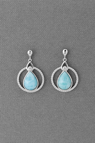 Open Round Drop Larimar Silver Dangle Earring