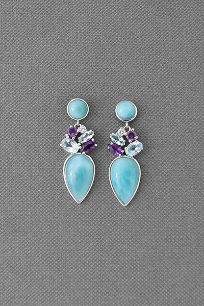 Multi-Gems Opulent Larimar Silver Earring