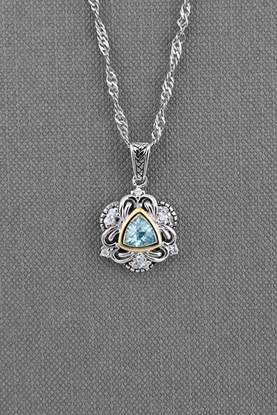 Two-tone Bold Silver Color CZ Pendant