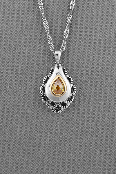 Oxidized Filigree Color CZ Silver Pendant