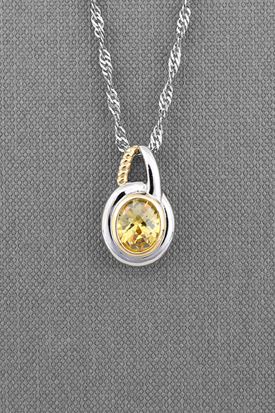 Lovely Color CZ Two-tone Silver Pendant