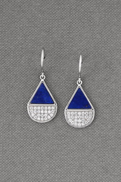 Geometric Lapis Teardrop Hook Earring