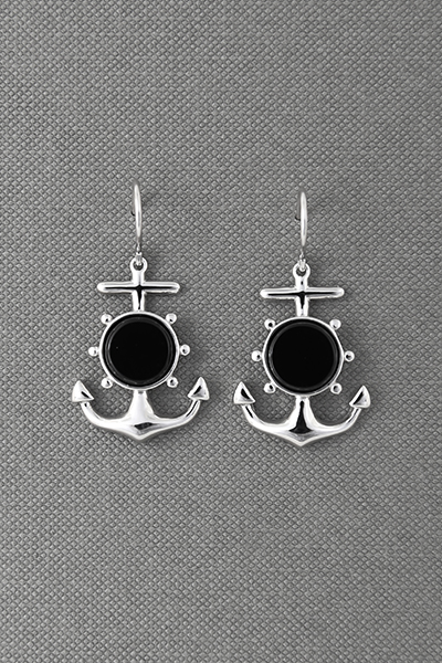 Nautical Anchor Drop Silver Hook Earring