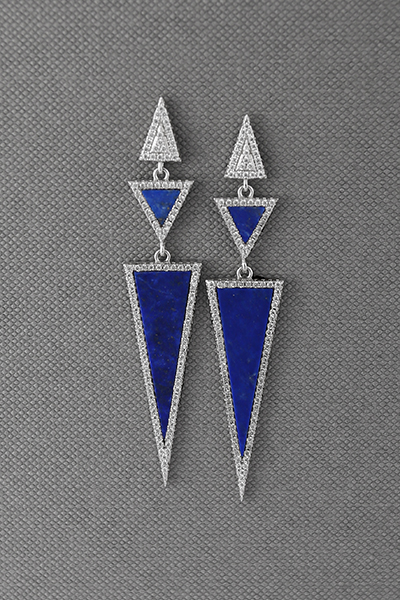 Gorgeous Pendulum Design Lapis-CZ Earring