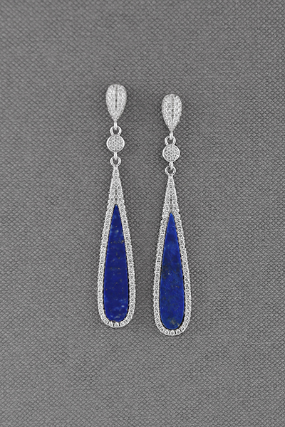 Lapis Long Teardrop Silver Earrings