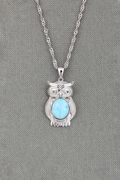 Owl Larimar Silver Pendant Chain