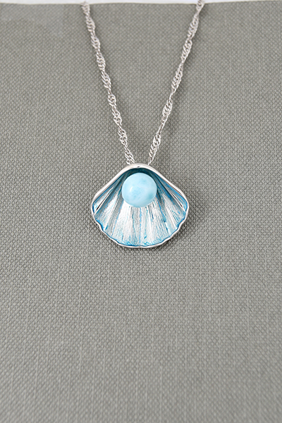 Scallop Shell Larimar Silver Pendant Necklace