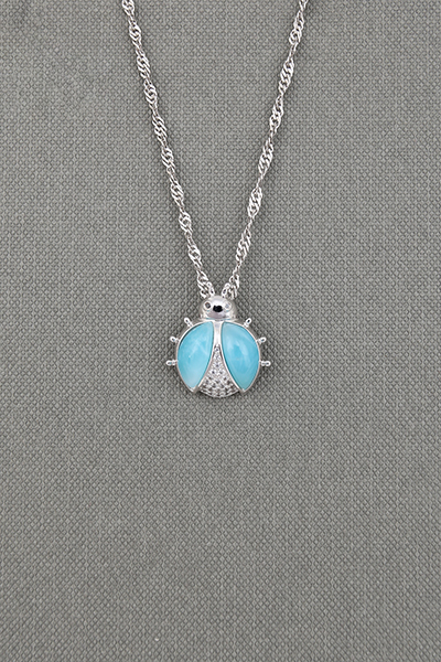 Adorable Ladybug Larimar Silver Pendant Chain