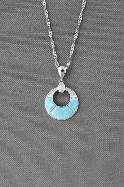 Open Circle Larimar Inlaid Pendant Chain