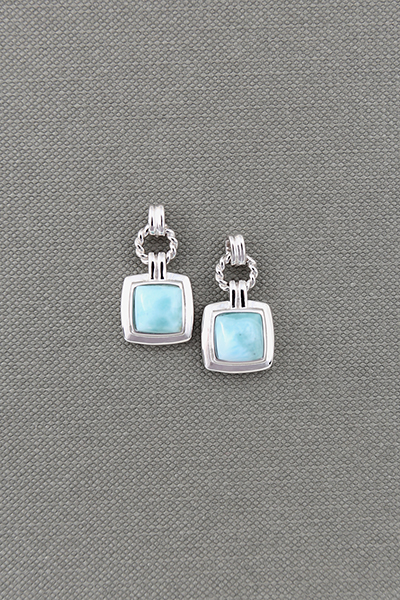 Short Square Drop Larimar Stud Earring