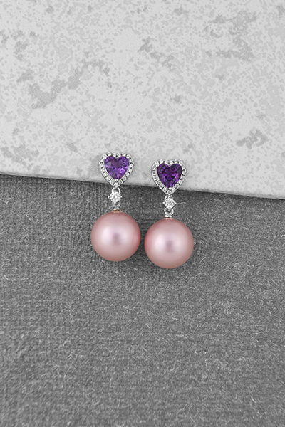 Gorgeous Amethyst Stud Shell Pearl Drop Earring