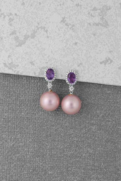 Decent Silver Amethyst Stud Shell Pearl Drop Earri