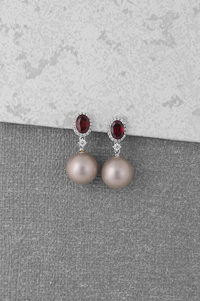 Exquisite Garnet-Studded Pearl Drop Earring