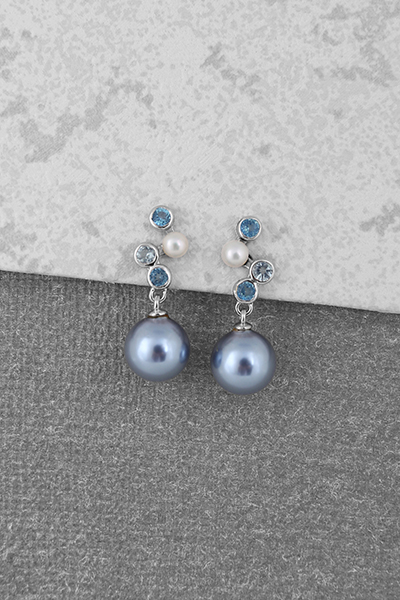 Silver Blue Topazs-Pearl Stud Dangle Earring