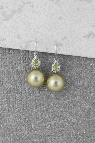 Vibrant Peridot Shell Pearl Drop Hook Earring