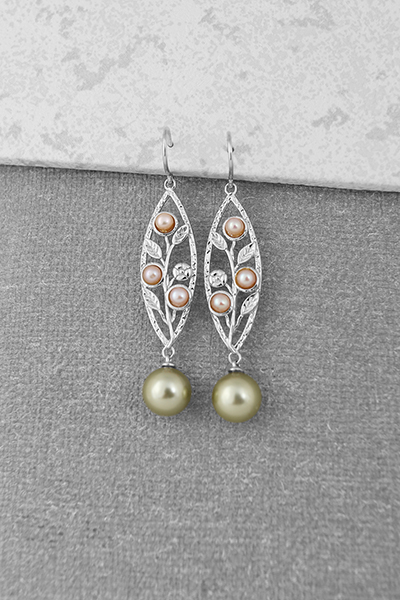 Filigree Design Silver Pearls Dangle Earring