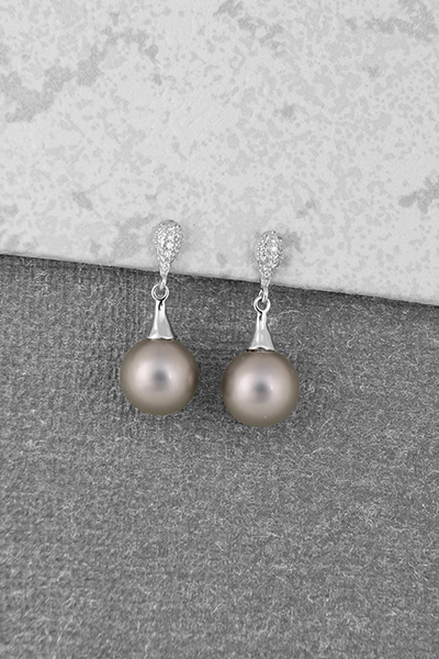 Clear CZ-Studded Shell Pearl Drop Silver  Earring