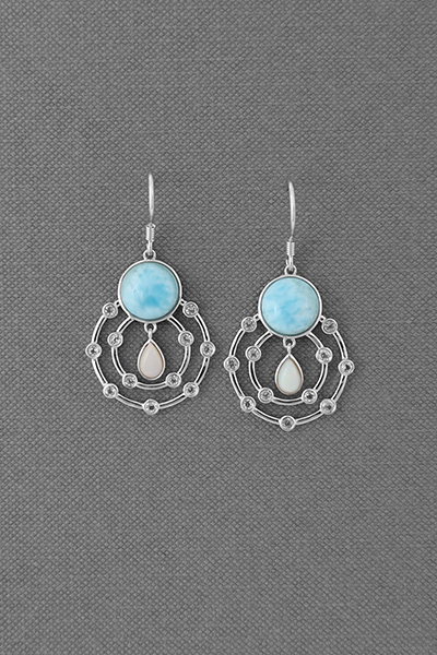 Double Opend Circle Larimar Silver Dangle Earring