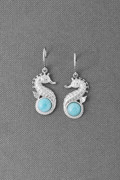 Lovely Seahorse Larimar Dangle Earring