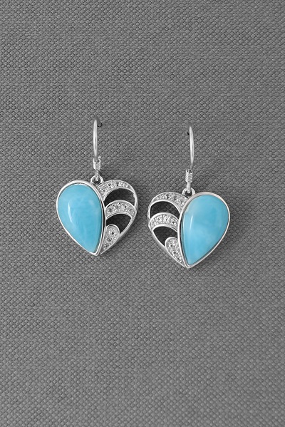 Heart Drop Larimar Slip-On Dangle Earring