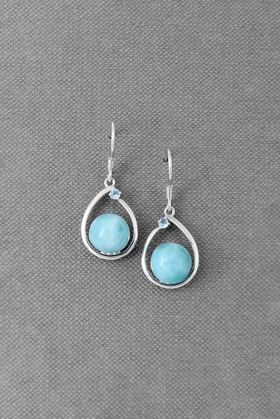 Wire Drop Larimar Bead Dangle Earring