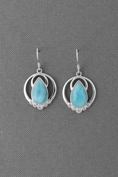 Larimar Open Circle Drop Earring