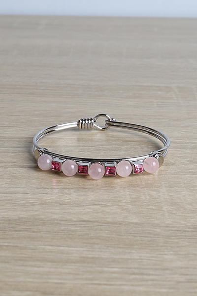 Rose Quartz Beads Slip-On Bangle Bracelet