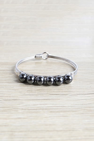 Cool Hematite Beads Slip-on Bangle Bracelet