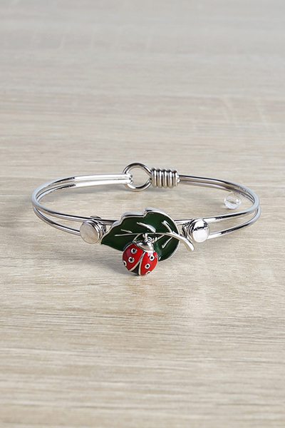 Designed Bangle Bracelet of Cute Ladybug on a Leaf