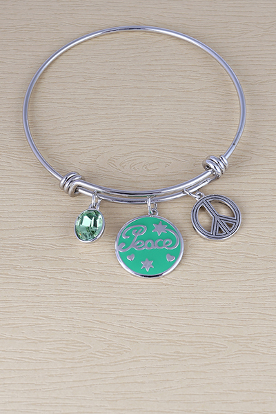 Sign Of Peace Enameled Charm Crystal Bracelet