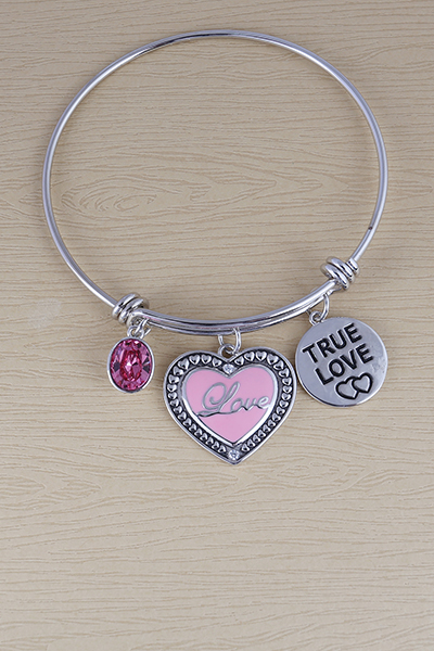 'True Love' Enameled Charms Crystal Bracelet