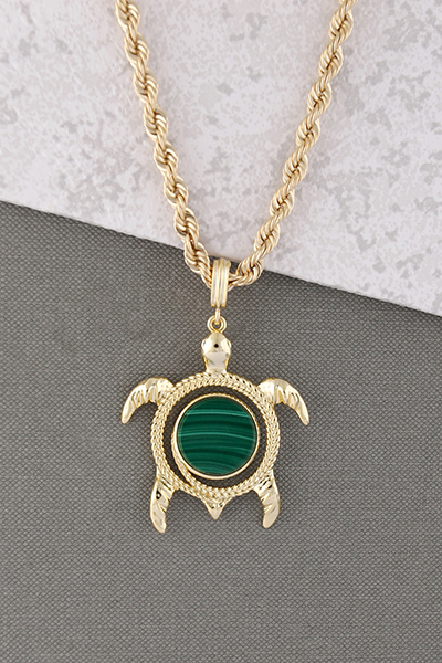 Genuine Malachite SeaTurtle Pendant Gold Plate