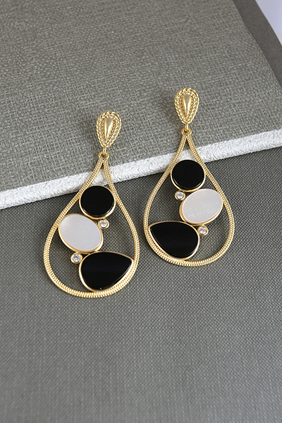 Black And White Natural Gemstone Dangle Earring