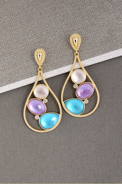 Colored Glass Gemstones Dangle Earring