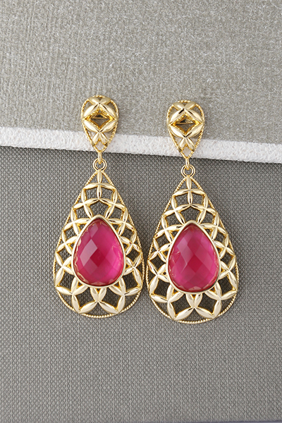 Filigree Dangle Earring In Faceted Glass Gemstone